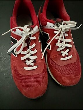 New Balance Men's Red and Black 574 Sneakers with White Laces